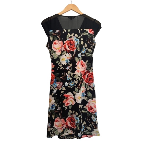 YIGE Size L Black + Floral Mesh/Bedazzled Short Sleeve Dress - Picture 5 of 6